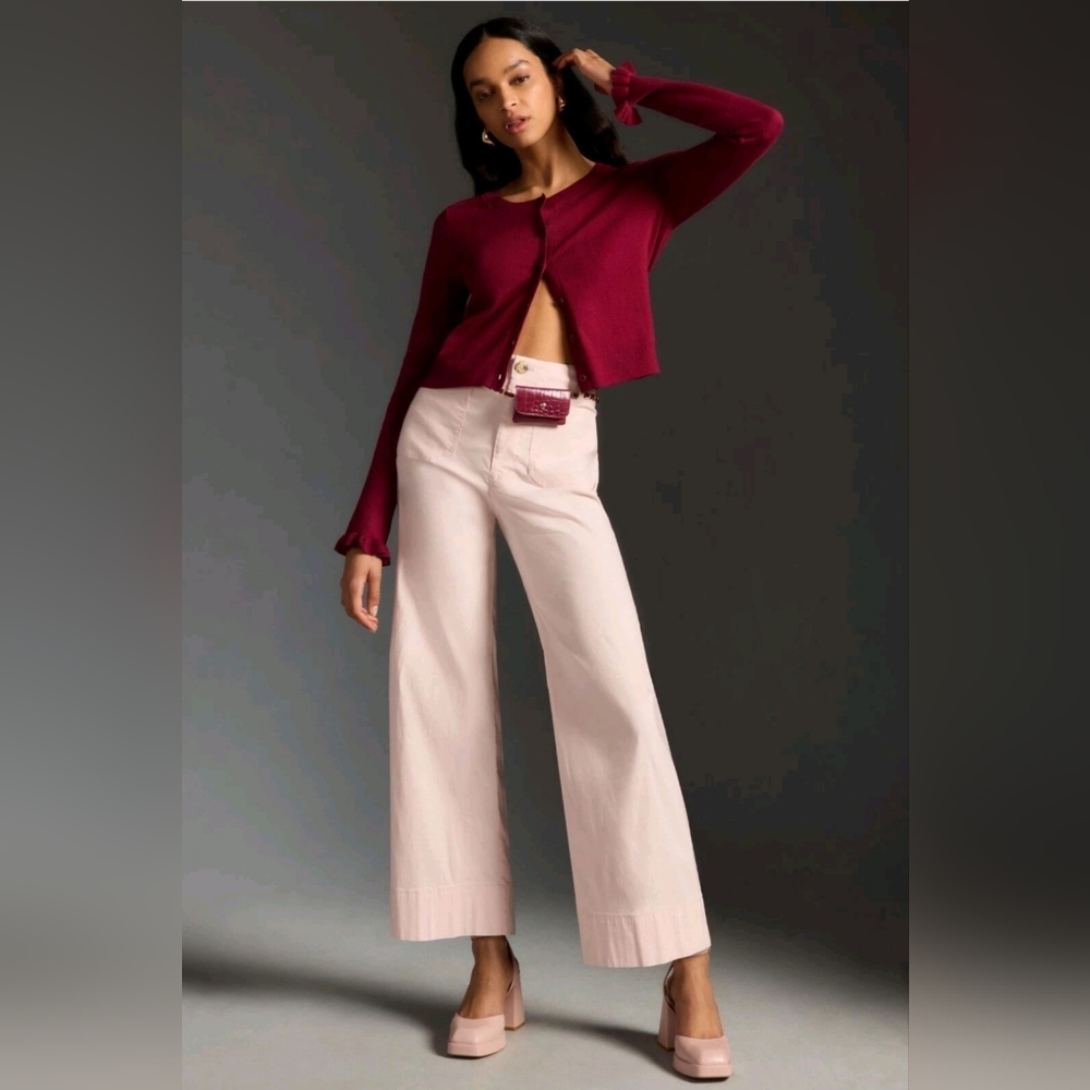 Maeve The Colette Magic Fabric Wide Leg Cropped Pants Size 30 Light Pink NWT - Picture 15 of 15